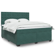 Box spring bed with velvet dark green mattress 180x200 cm
