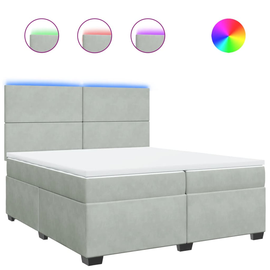 Boxspring met matras fluweel lichtgrijs 200x200 cm