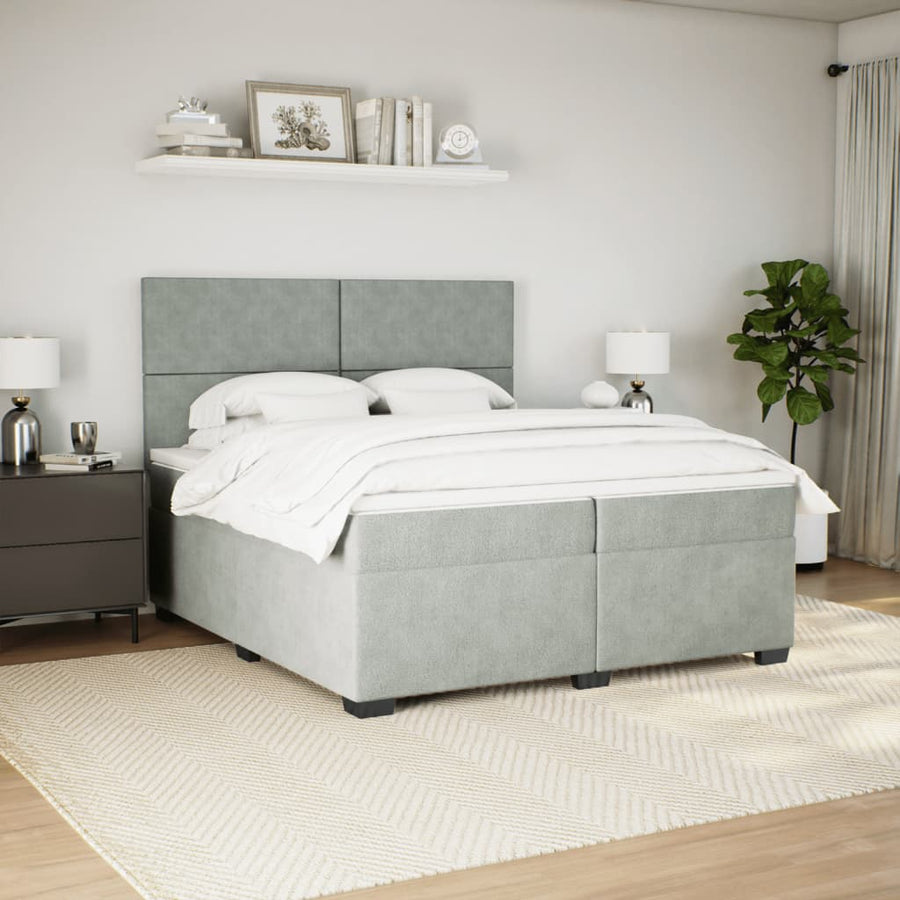 Boxspring met matras fluweel lichtgrijs 200x200 cm