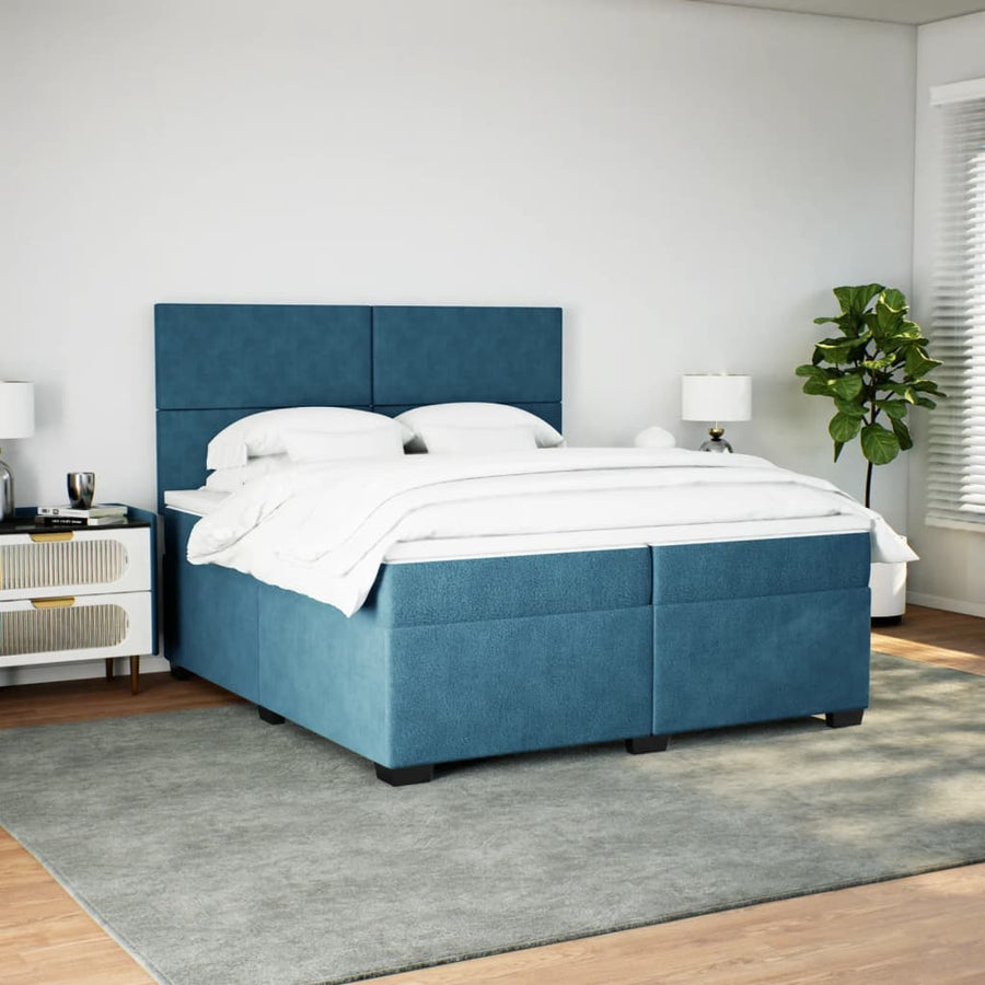 Boxspring met matras fluweel blauw 200x200 cm