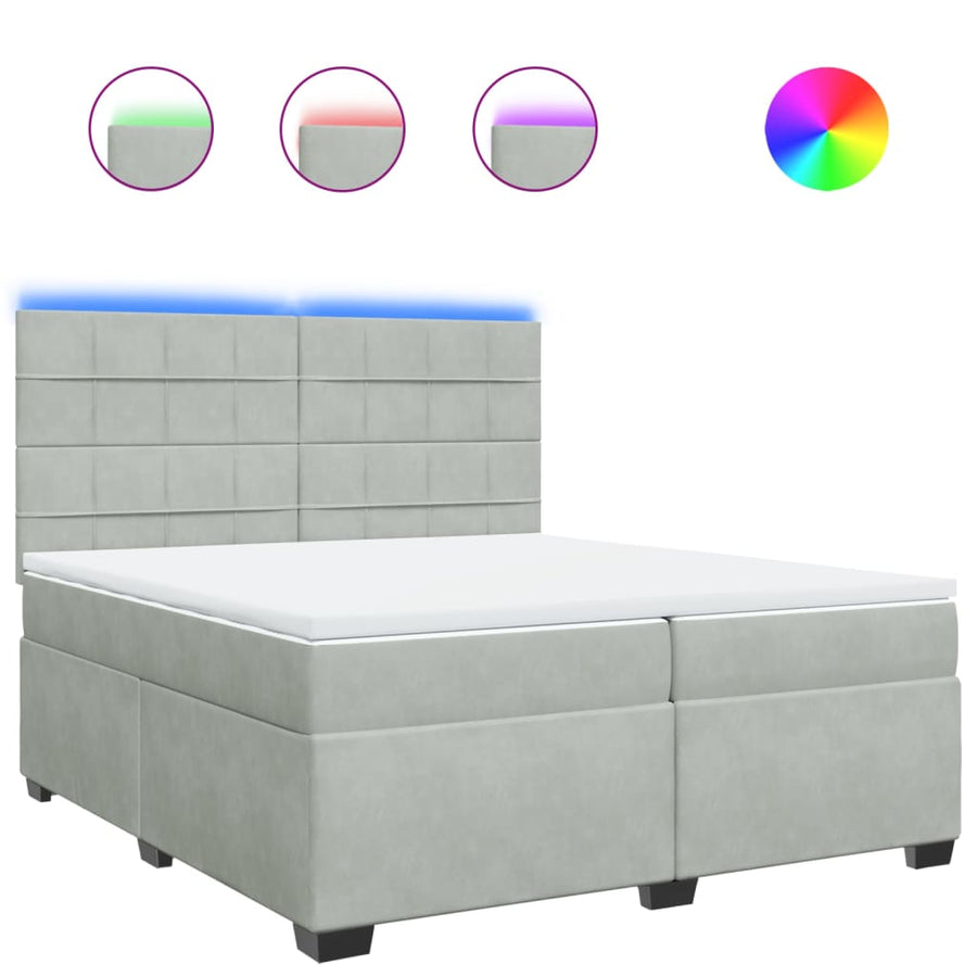 Boxspring met matras fluweel lichtgrijs 200x200 cm