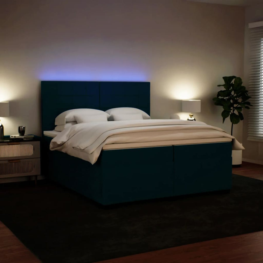 Boxspring met matras fluweel blauw 200x200 cm