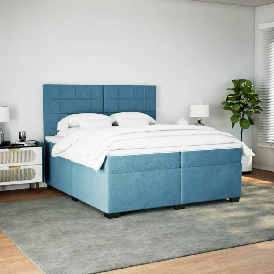 Boxspring met matras fluweel blauw 200x200 cm