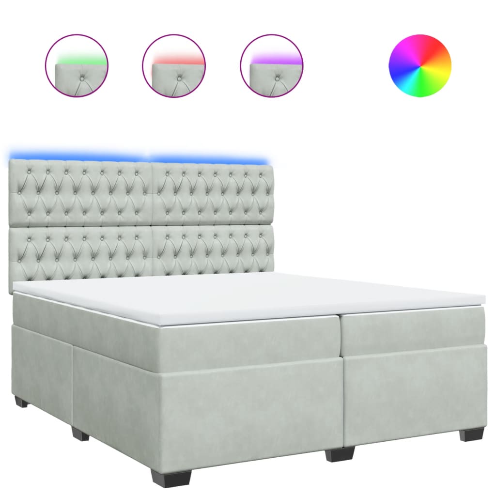 Boxspring met matras fluweel lichtgrijs 200x200 cm