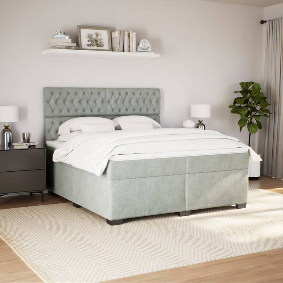 Boxspring met matras fluweel lichtgrijs 200x200 cm