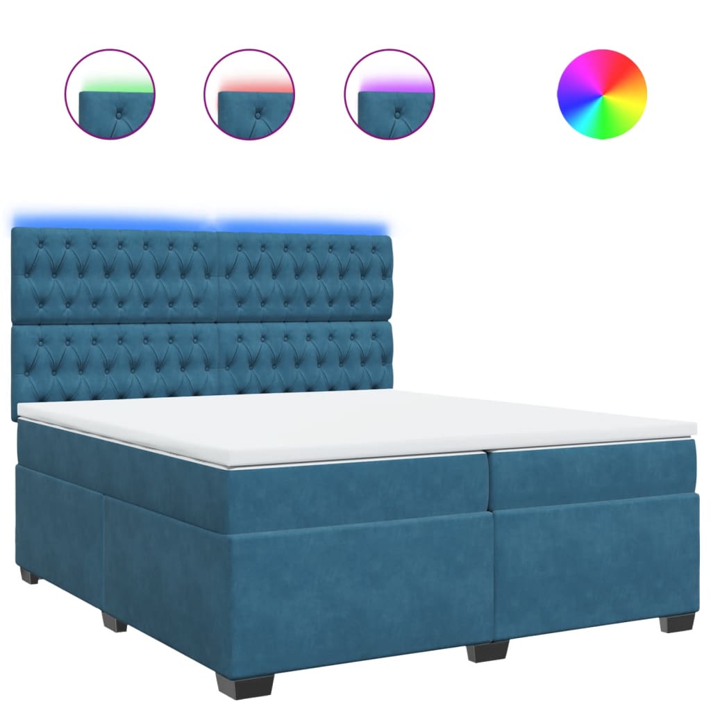 Boxspring met matras fluweel blauw 200x200 cm