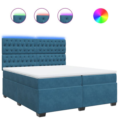 Boxspring met matras fluweel blauw 200x200 cm