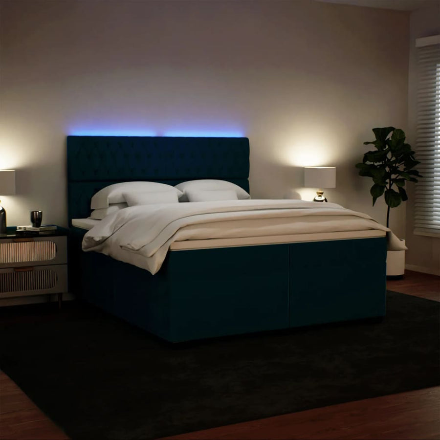 Boxspring met matras fluweel blauw 200x200 cm
