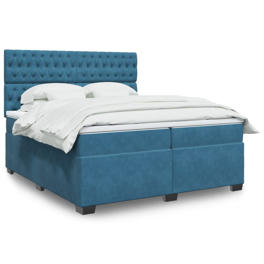 Boxspring met matras fluweel blauw 200x200 cm
