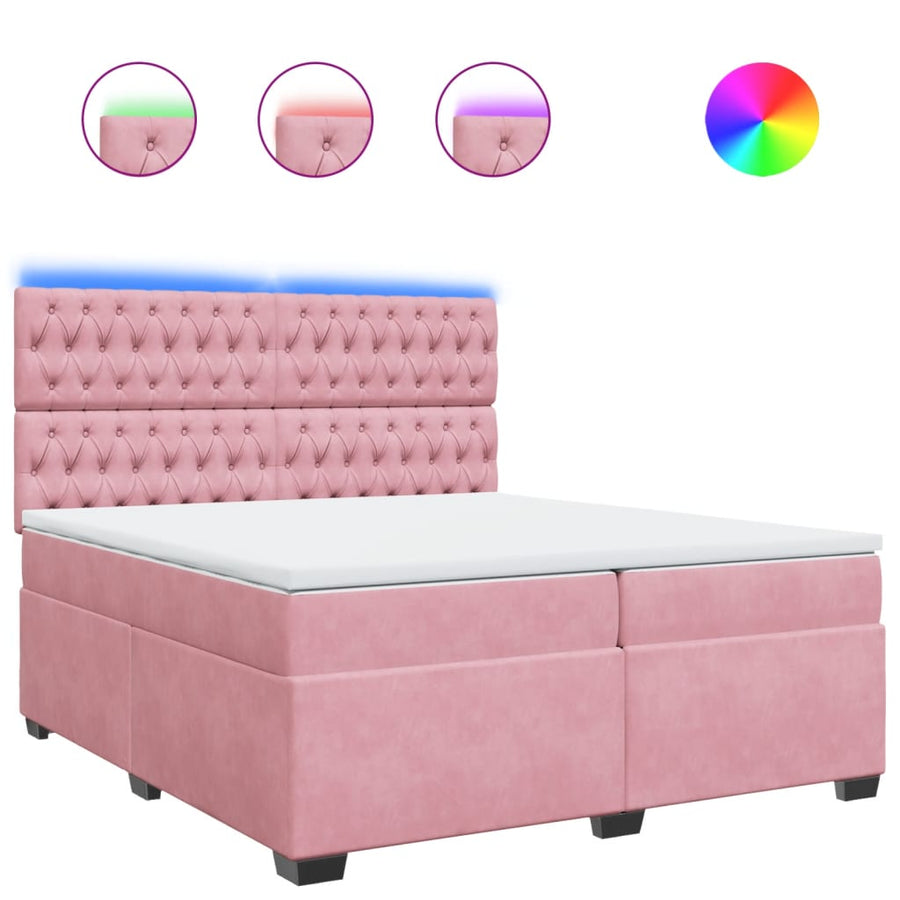 Boxspring met matras fluweel roze 200x200 cm