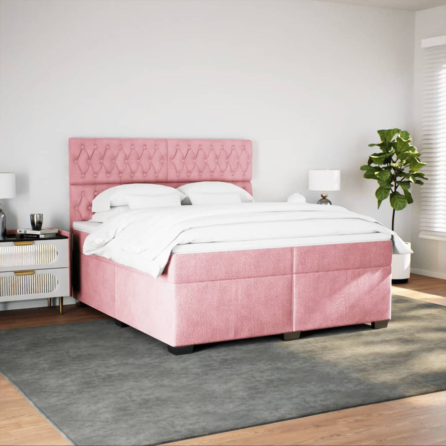 Boxspring met matras fluweel roze 200x200 cm