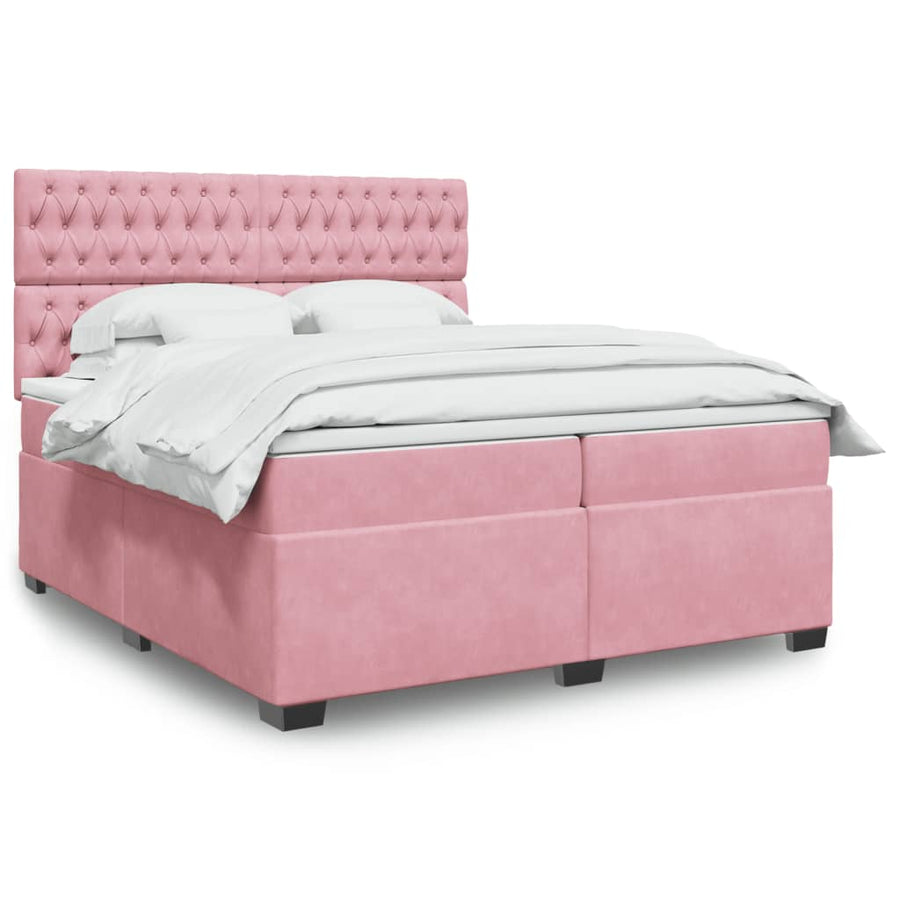 Boxspring met matras fluweel roze 200x200 cm
