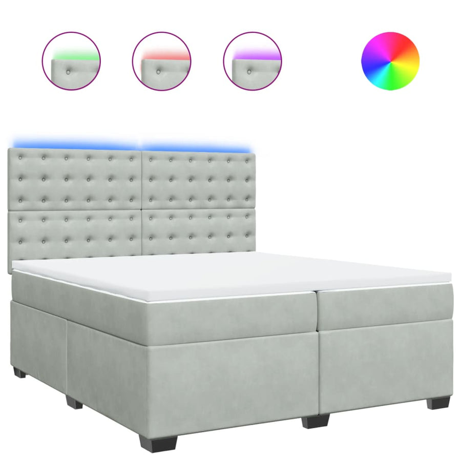 Boxspring met matras fluweel lichtgrijs 200x200 cm