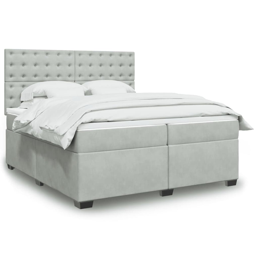 Boxspring met matras fluweel lichtgrijs 200x200 cm