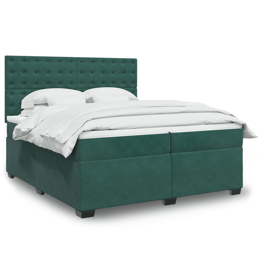 Boxspring met matras fluweel donkergroen 200x200 cm