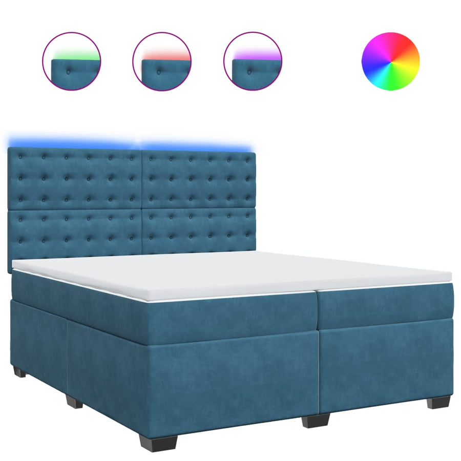 Boxspring met matras fluweel blauw 200x200 cm