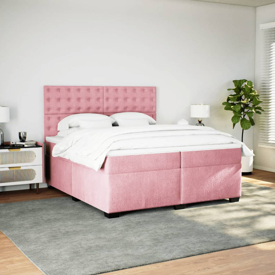 Boxspring met matras fluweel roze 200x200 cm
