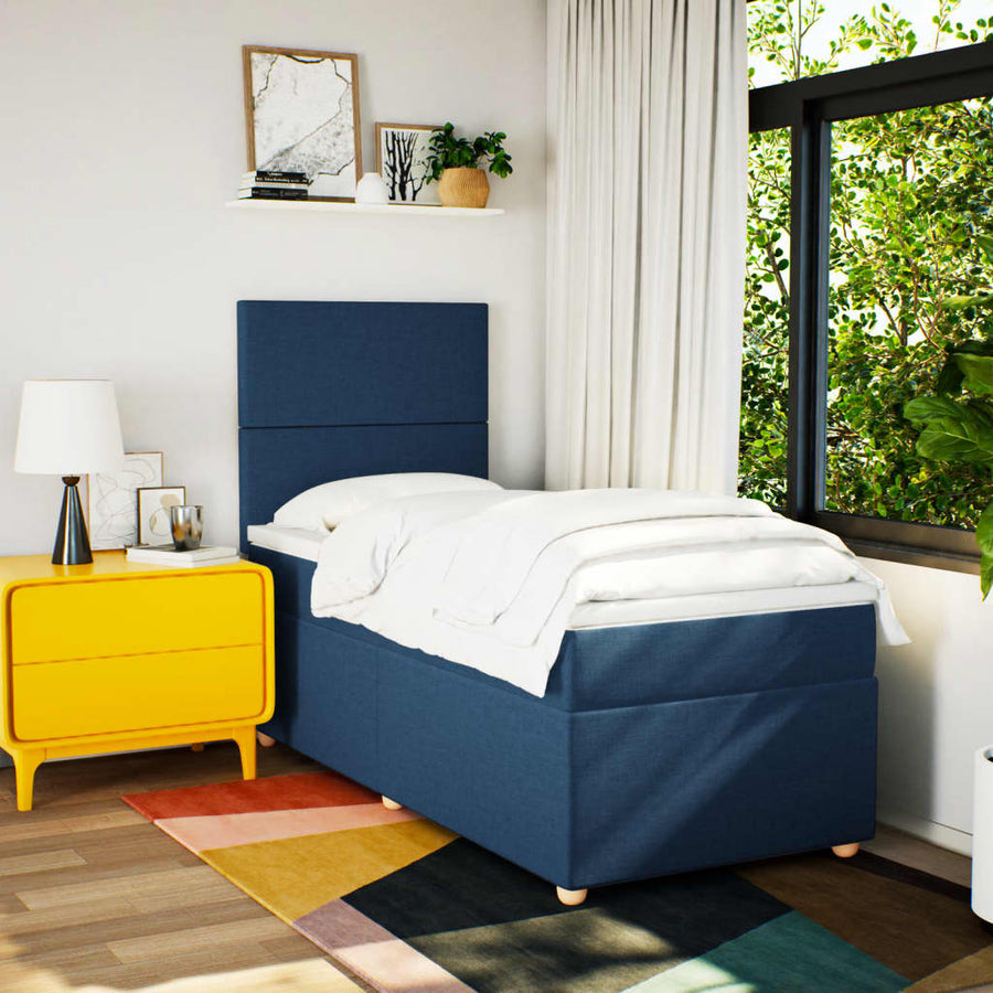 Boxspring met matras stof blauw 80x200 cm
