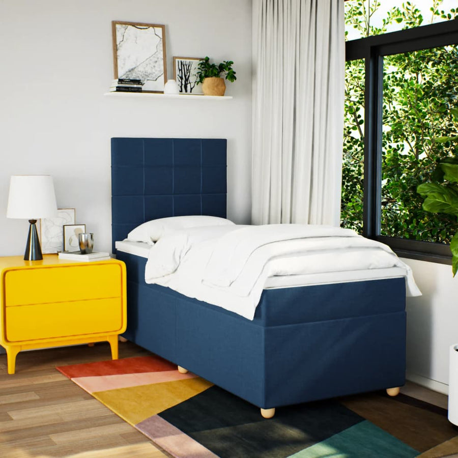 Boxspring met matras stof blauw 80x200 cm