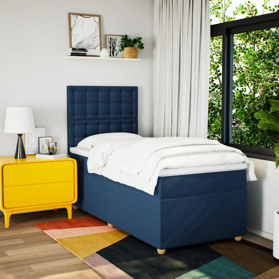 Boxspring met matras stof blauw 80x200 cm