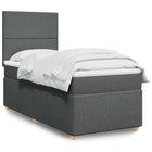 Box spring with mattress fabric dark grey 90x190 cm