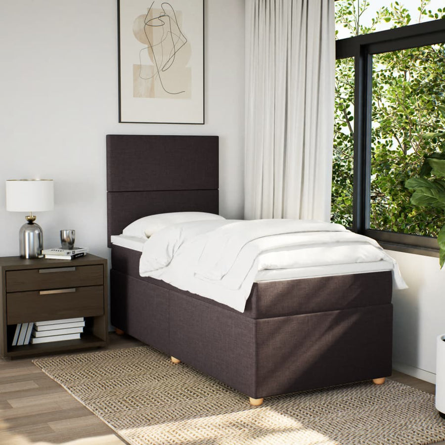 Boxspring met matras stof donkerbruin 90x190 cm