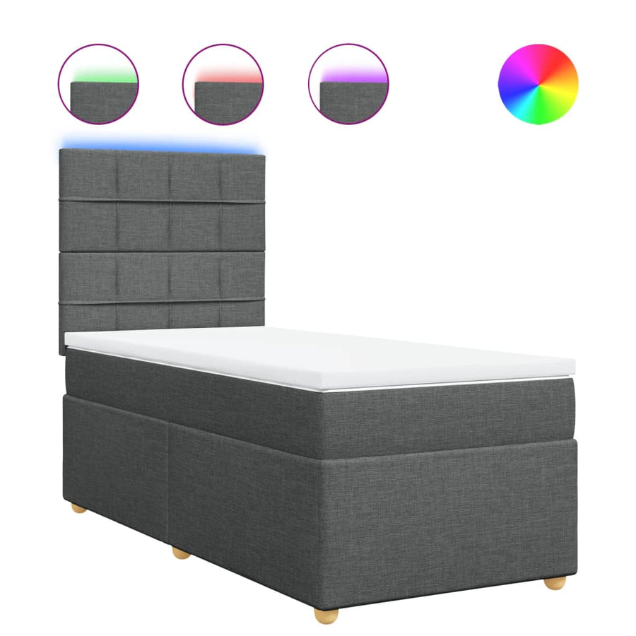 Boxspring met matras stof donkergrijs 90x190 cm