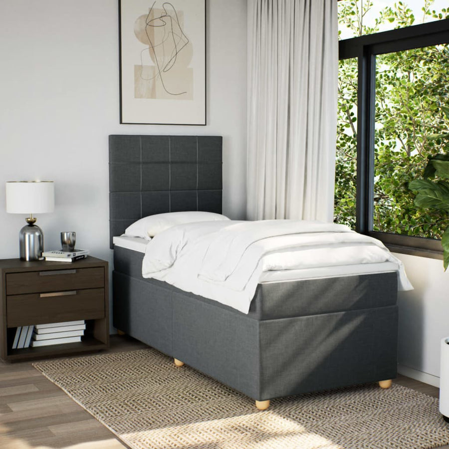 Boxspring met matras stof donkergrijs 90x190 cm