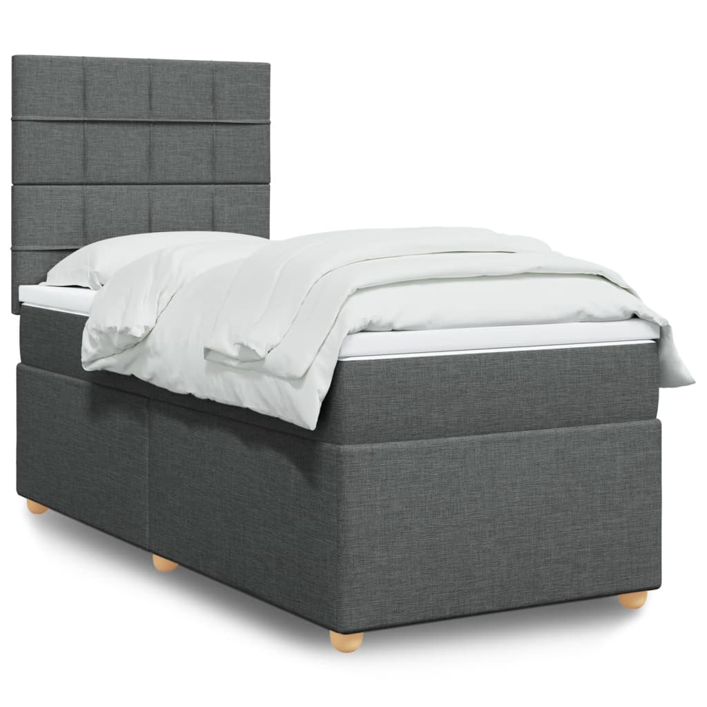Boxspring met matras stof donkergrijs 90x190 cm