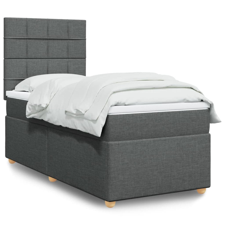 Boxspring met matras stof donkergrijs 90x190 cm