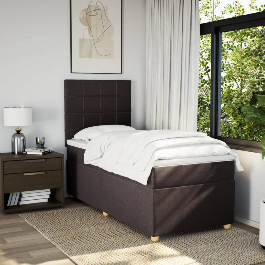 Boxspring met matras stof donkerbruin 90x190 cm