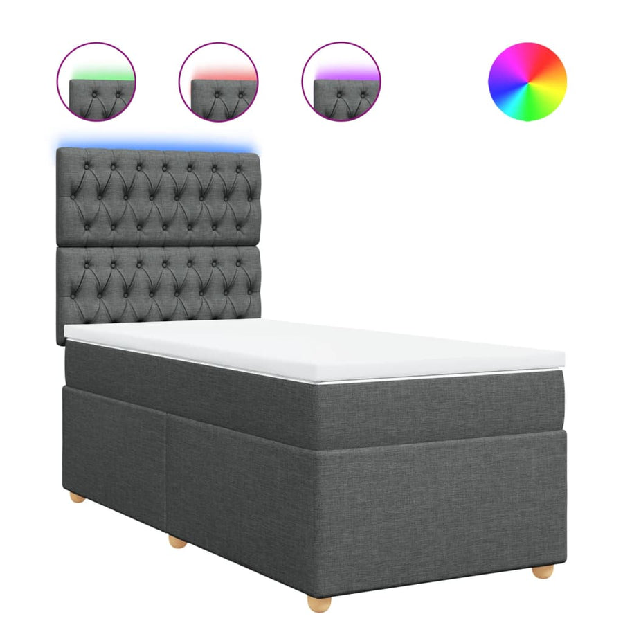 Boxspring met matras stof donkergrijs 90x190 cm