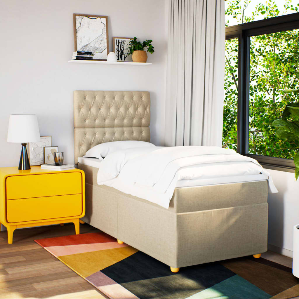 Boxspring met matras stof crèmekleurig 90x190 cm