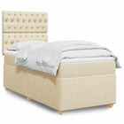 Box spring with fabric cream-coloured mattress 90x190 cm