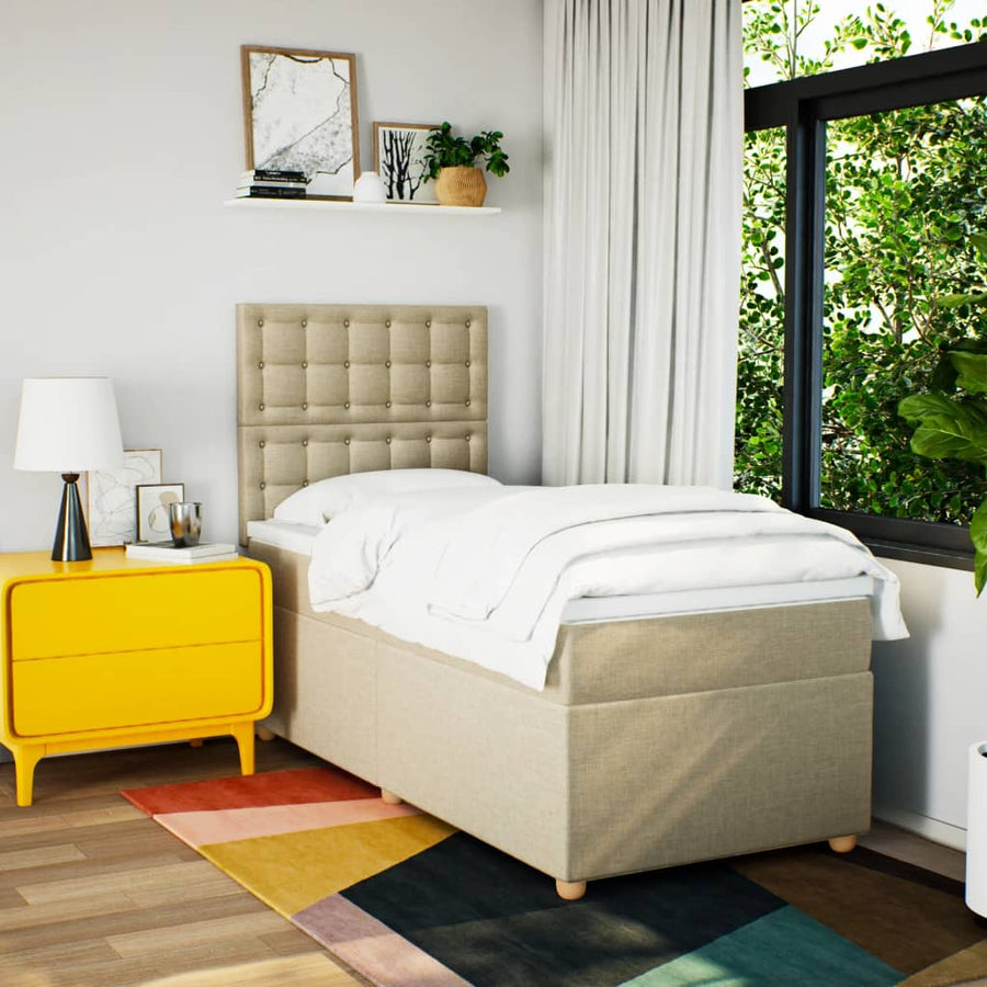 Boxspring met matras stof crèmekleurig 90x190 cm