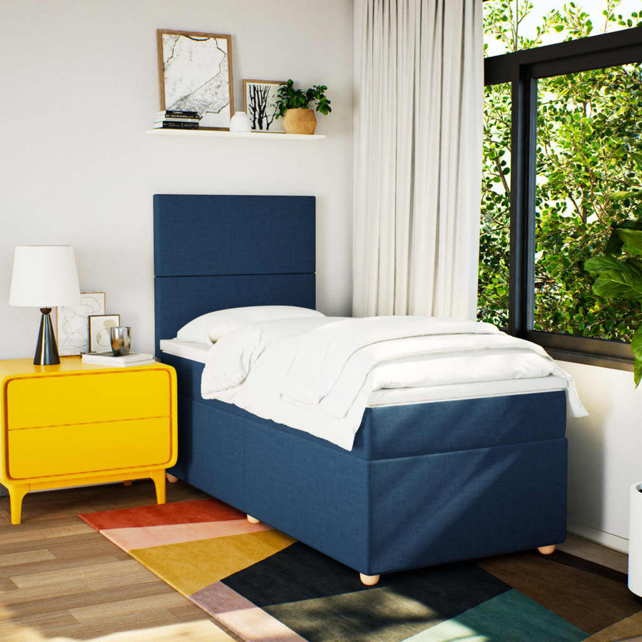 Boxspring met matras stof blauw 90x200 cm