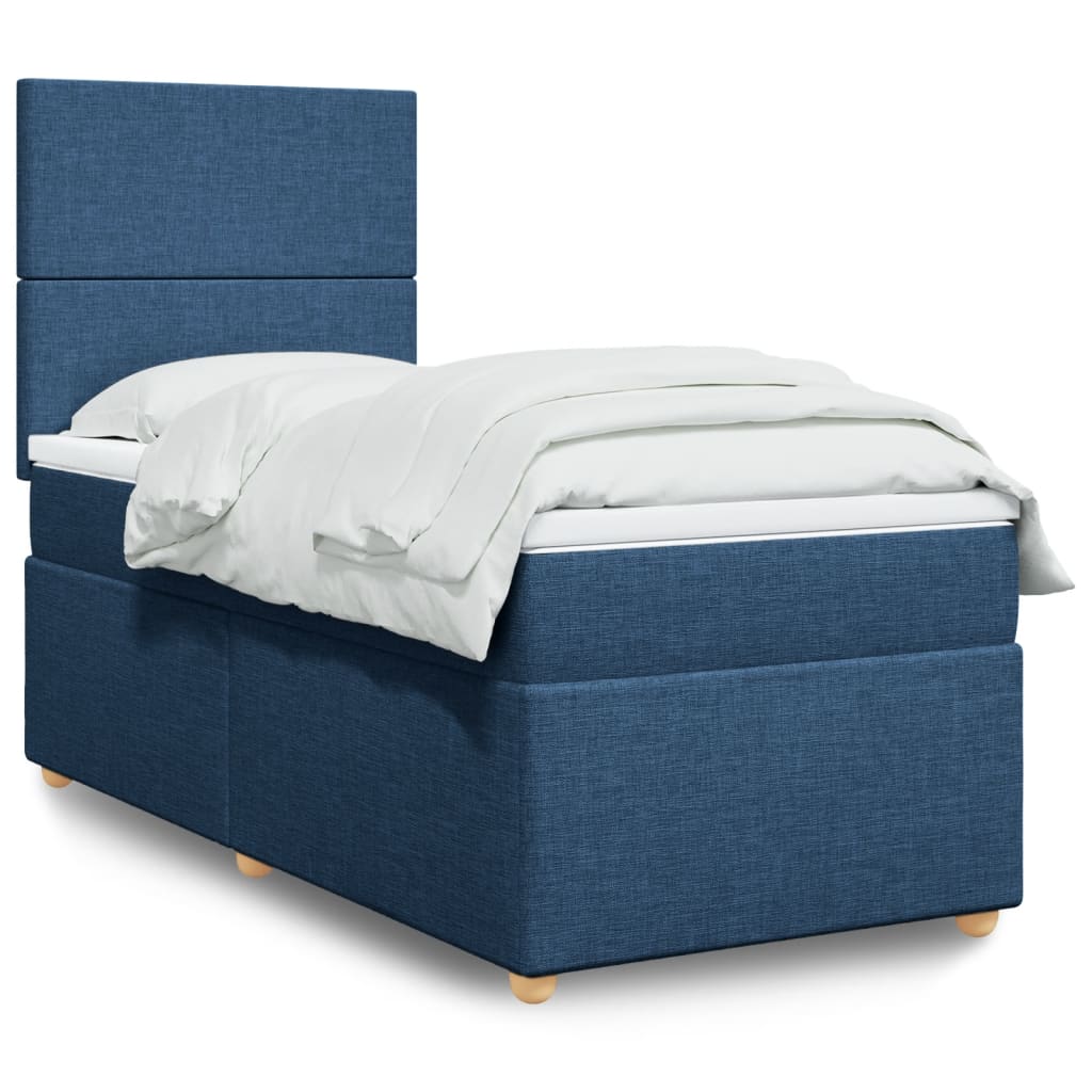 Boxspring met matras stof blauw 90x200 cm