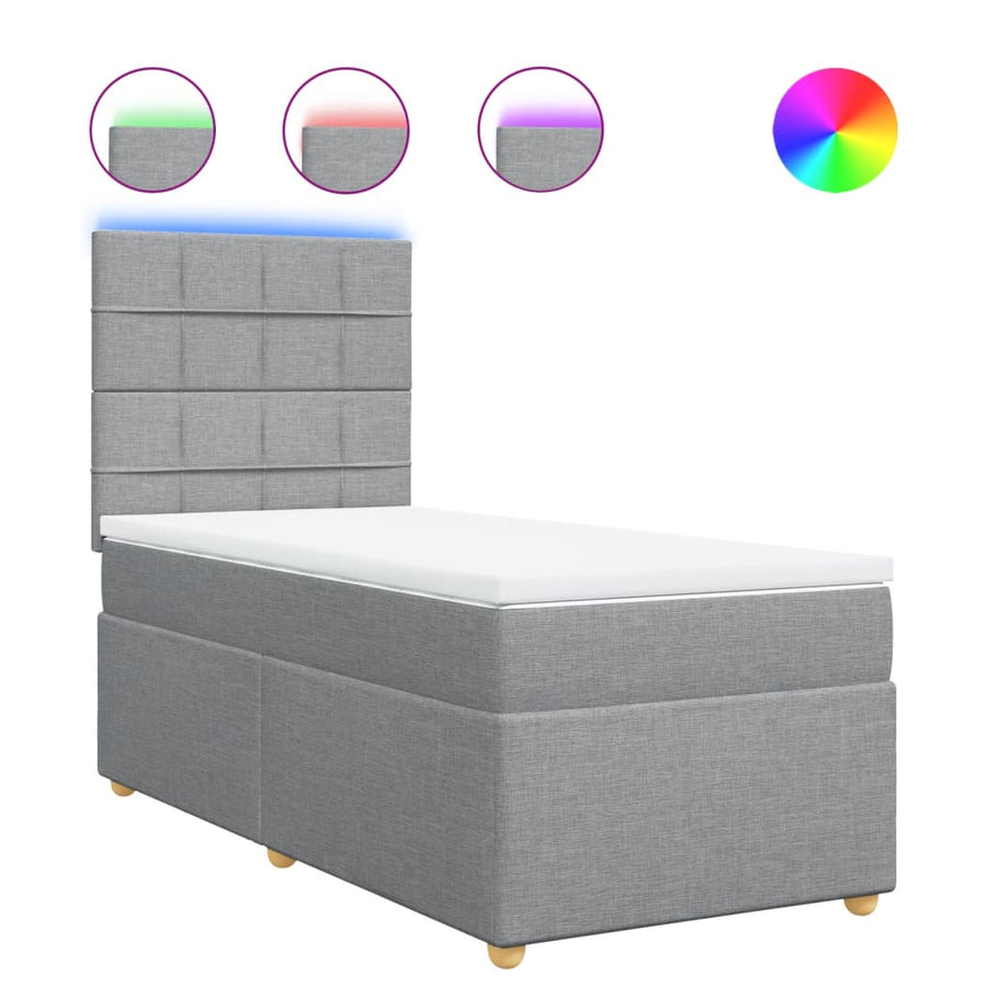 Boxspring met matras stof lichtgrijs 90x200 cm