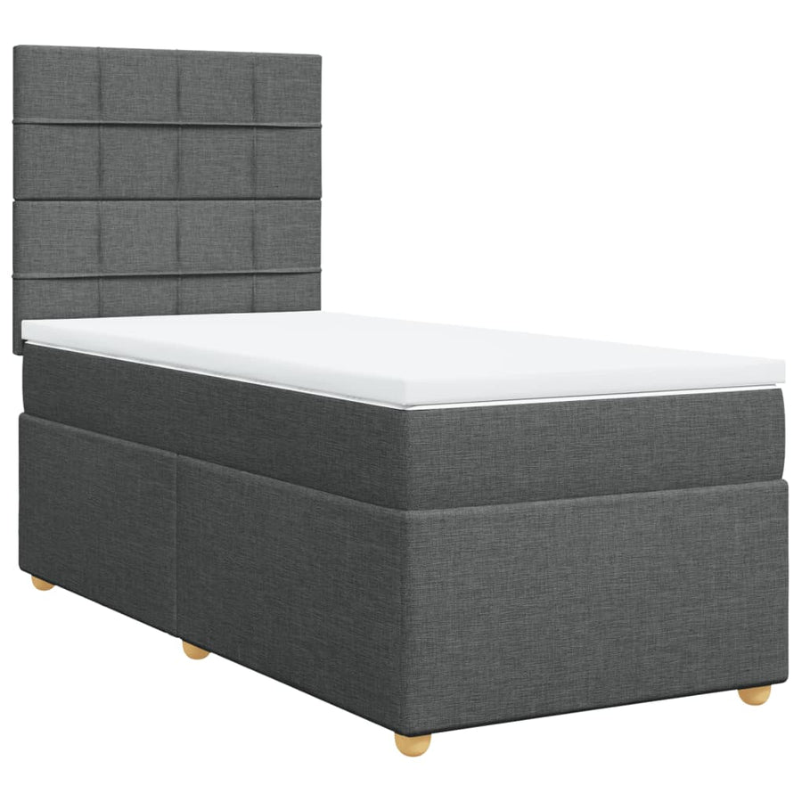Boxspring met matras stof donkergrijs 90x200 cm