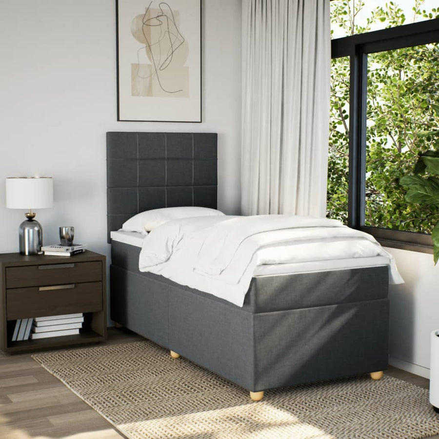 Boxspring met matras stof donkergrijs 90x200 cm