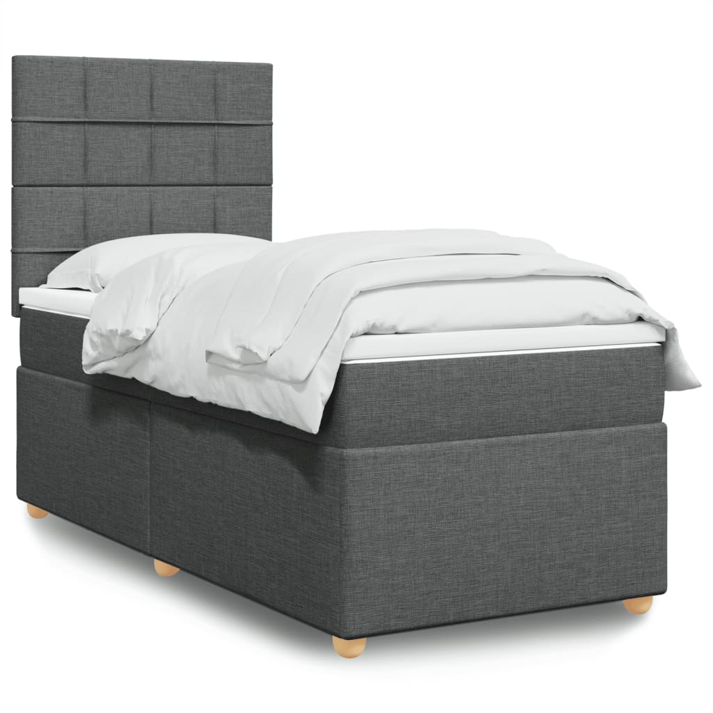 Boxspring met matras stof donkergrijs 90x200 cm