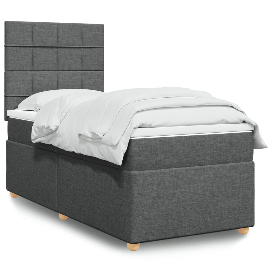 Boxspring met matras stof donkergrijs 90x200 cm