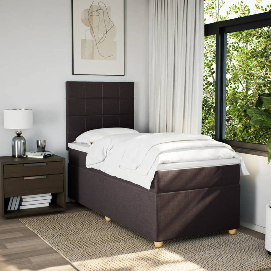 Boxspring met matras stof donkerbruin 90x200 cm