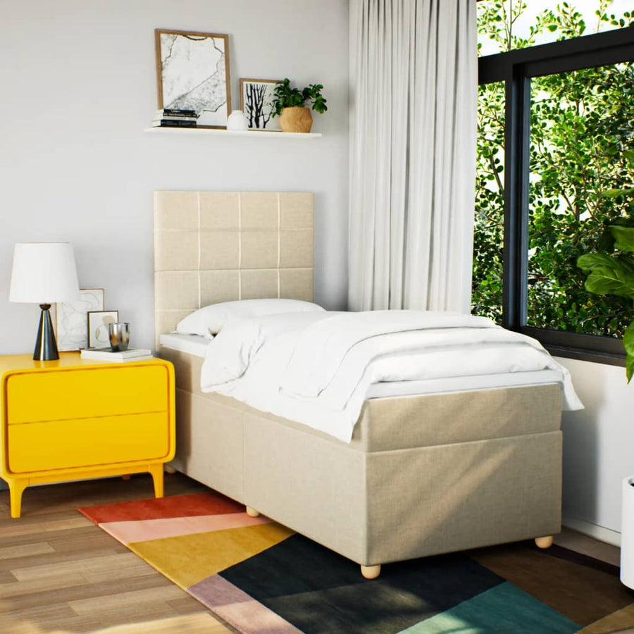 Boxspring met matras stof crèmekleurig 90x200 cm