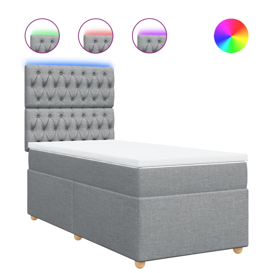 Boxspring met matras stof lichtgrijs 90x200 cm
