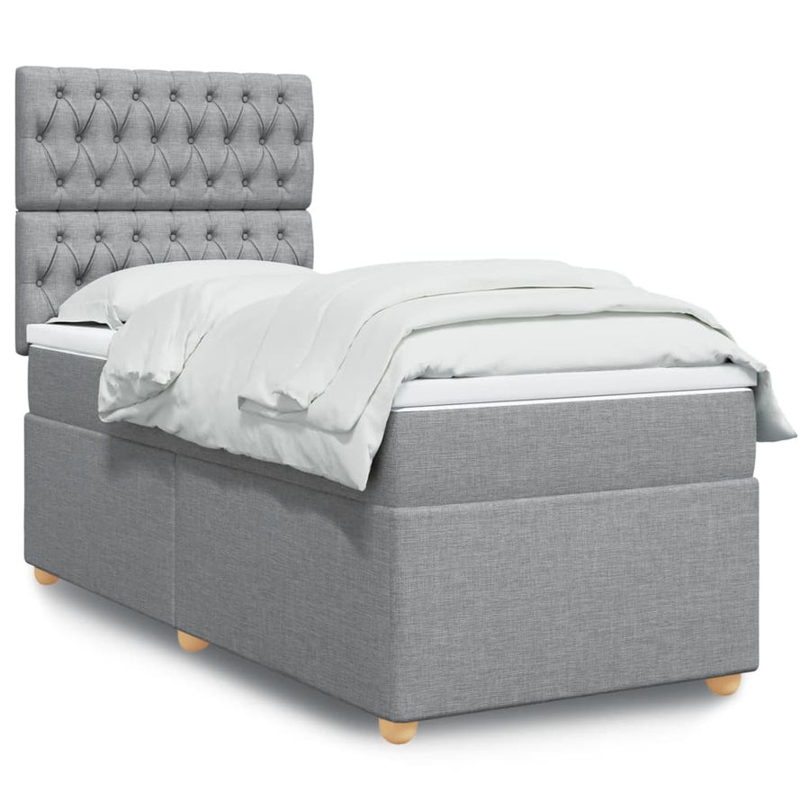 Boxspring met matras stof lichtgrijs 90x200 cm