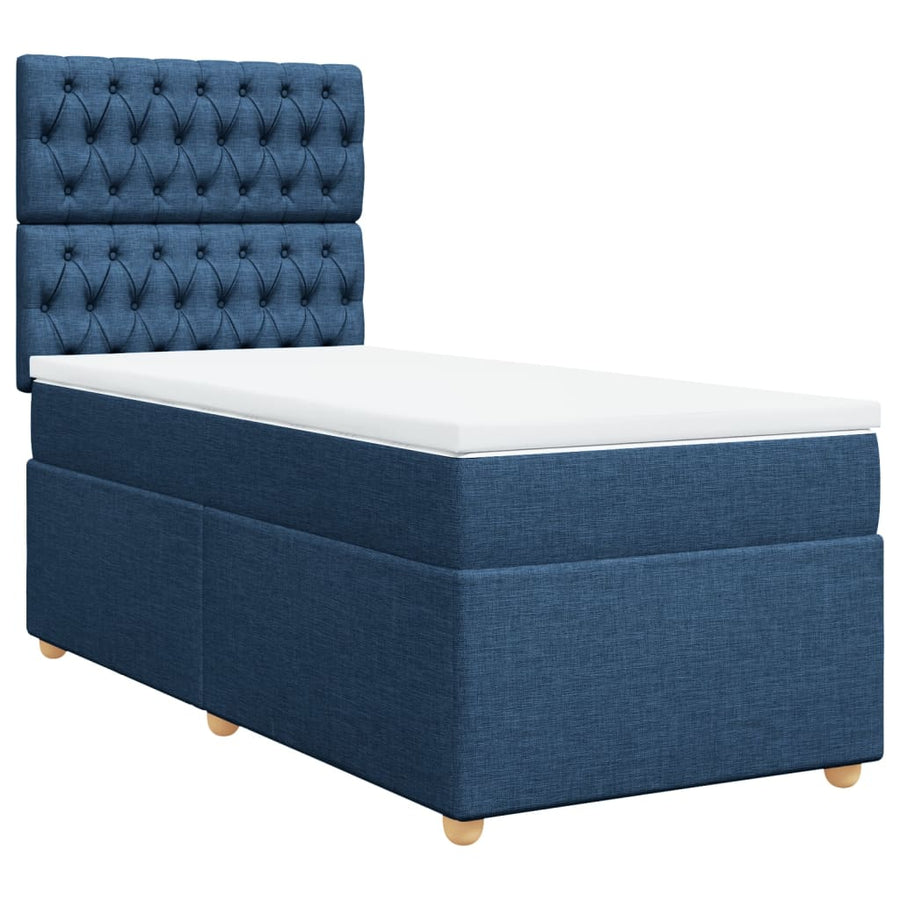 Boxspring met matras stof blauw 90x200 cm