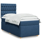 Box spring with fabric mattress blue 90x200 cm