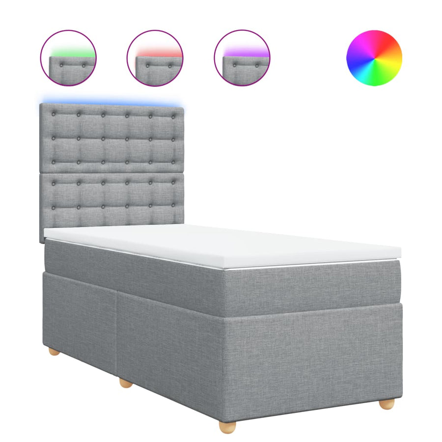 Boxspring met matras stof lichtgrijs 90x200 cm