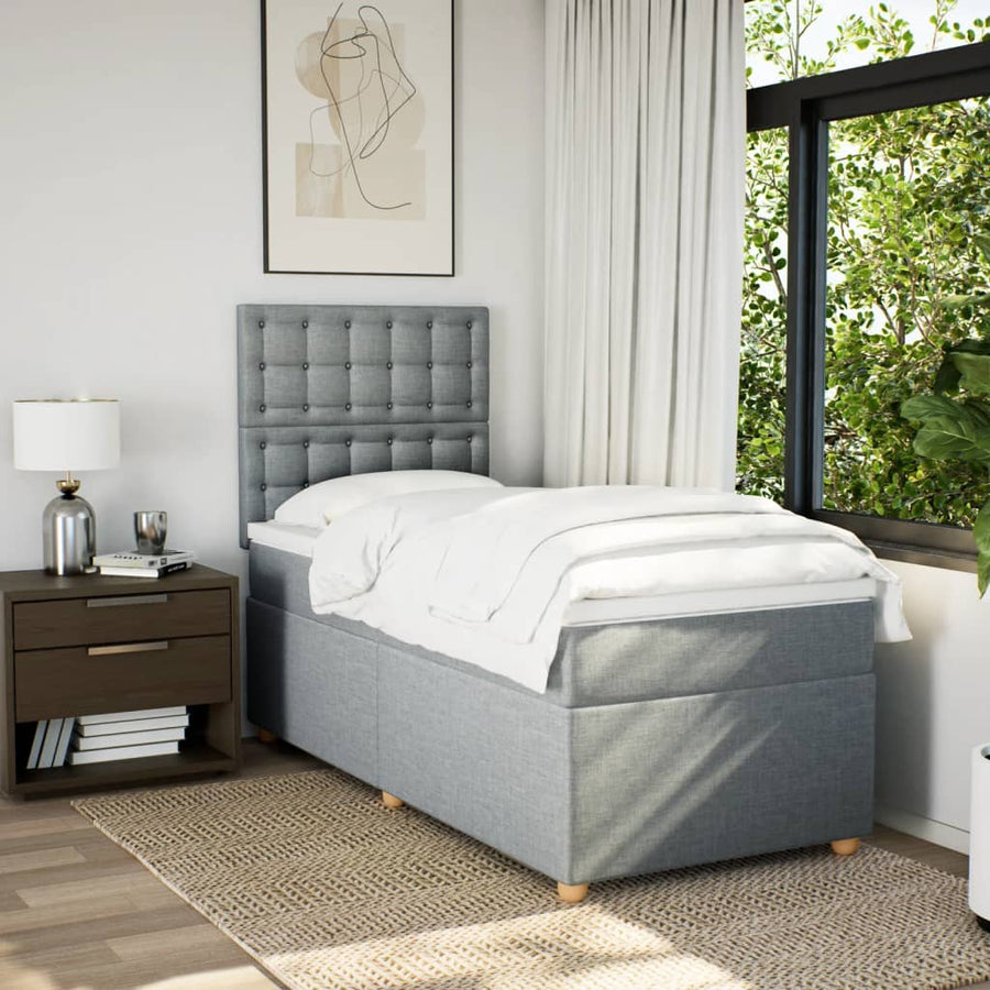 Boxspring met matras stof lichtgrijs 90x200 cm